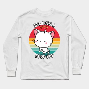 Cute white cat is a good boy Long Sleeve T-Shirt